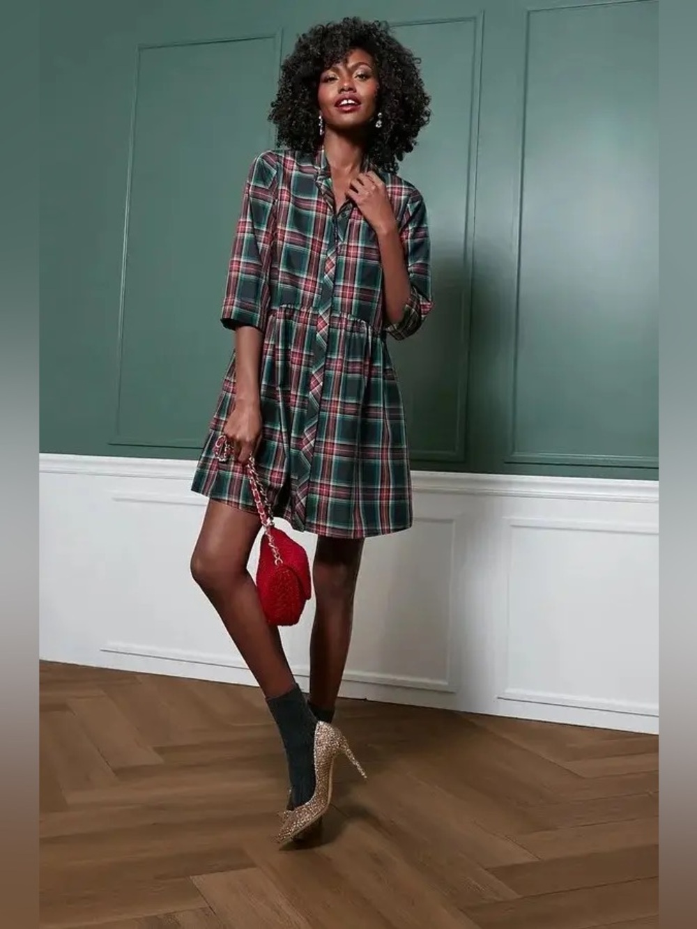 Tuckernuck Highland Tartan Royal Shirt Dress, Size Large